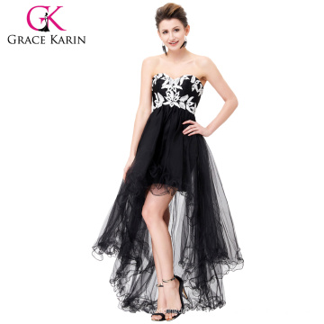 Grace Karin Ladies Strapless Deep V Neck High Low Tulle Duas peças Black Prom Dress CL6191